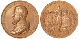 Baden-Durlach
Friedrich I., 1852-1907
Große, bronz. Kupfermedaille v. Götz u. Schwentzer 1886 a. d. 500 Jf. der Universität Heidelberg. Uniform. Brb...