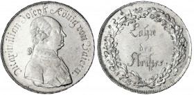 Bayern
Maximilian IV. (I.) Joseph, 1799-1806-1825
1/2 Schulpreistaler o.J. fast vorzüglich, berieben. Jaeger 17 b. AKS 62.
