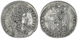 Brandenburg-Preußen
Friedrich III., 1688-1701
2/3 Taler 1690 LCS, Berlin. gutes sehr schön, Schrötlingsfehler. v. Schrötter 74b.