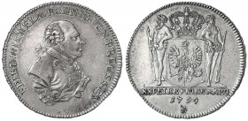 Brandenburg-Preußen
Friedrich Wilhelm II., 1786-1797
2/3 Taler 1794 S, Schwabach. Für Ansbach Bayreuth.
fast vorzüglich. Jaeger 208b.