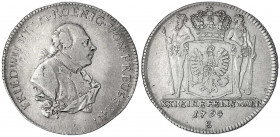 Brandenburg-Preußen
Friedrich Wilhelm II., 1786-1797
2/3 Taler 1794 S, Schwabach. Für Ansbach Bayreuth.
sehr schön. Jaeger 208b.