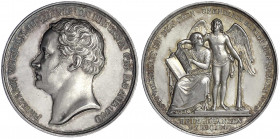 Brandenburg-Preußen
Friedrich Wilhelm III., 1797-1840
Silbermedaille 1840, v. Loos und König, a.s. Tod. Kopf n.l./die sitzende Geschichte schreibt i...