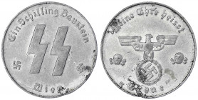 Drittes Reich
Österreich: Spendenmarke 1 Schilling Baustein o.J. SS Wien. Aluminium, 30,5 mm.
sehr schön, Randfehler, leichte Korrosionsspuren, selt...