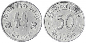 Drittes Reich
Österreich: Spendenmarke 50 Groschen o.J. SS-Winterhilfe. Aluminium, 23 mm.
vorzüglich, Randfehler, etwas fleckig am Rand