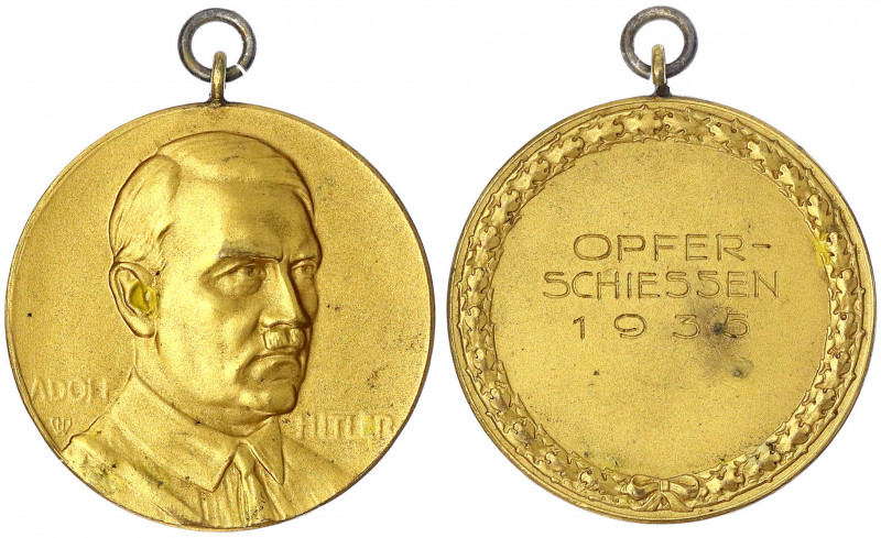 Drittes Reich
Tragbare, vergoldete Bronzemedaille, graviert 1935 zum Opferschie...