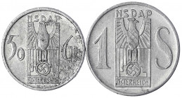 Drittes Reich
Österreich: 2 Spendenmarken zu 50 Groschen und 1 Schilling 1936. NSDAP Weihnachtsspende. Aluminium, 24 und 26 mm.
sehr schön/vorzüglic...