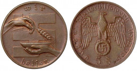 Drittes Reich
Österreich: Spendenmarke 5 Schilling o.J.(um 1936/1937). Winterhilfswerk der NSDAP Gau Wien. Bronze 40 mm.
vorzüglich/Stempelglanz, se...