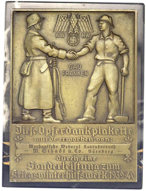 Drittes Reich
Rechteckige Bronzeplakette 1939/1940 von Lauer, auf Marmorplatte....
