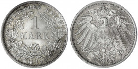 1 Mark großer Adler, Silber 1891-1916
1912 D. Stempelglanz, Prachtexemplar. Jaeger 17.