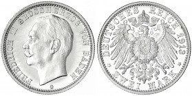 Baden
Friedrich II., 1907-1918
2 Mark 1913 G. Polierte Platte, kl. Kratzer. Jaeger 38.