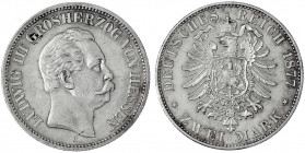 Hessen
Ludwig III., 1848-1877
2 Mark 1877 H. gutes vorzüglich, selten in dieser Erhaltung. Jaeger 66.
