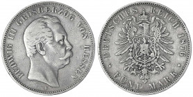Hessen
Ludwig III., 1848-1877
5 Mark 1876 H. fast sehr schön. Jaeger 67.