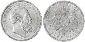 Hessen
Ludwig IV., 1877-1892
5 Mark 1891 A. vorzüglich/Stempelglanz, min. Kratzer. Jaeger 71.