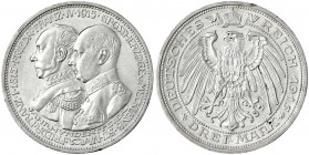 Mecklenburg-Schwerin
Friedrich Franz IV., 1897-1918
3 Mark 1915 A. 100 Jahrfeier.
gutes vorzüglich, kl. Kratzer und kl. Randfehler. Jaeger 88.