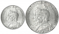 Preußen
Wilhelm II., 1888-1918
2 und 5 Mark 1901. 200 Jahrfeier.
beide vorzüglich/Stempelglanz. Jaeger 105 und 106.