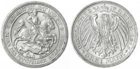 Preußen
Wilhelm II., 1888-1918
3 Mark 1915 A. Mansfeld.
Stempelglanz, min. Randfehler. Jaeger 115.
