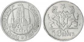 Danzig, Freie Stadt
5 Gulden 1923, Marienkirche.
vorzüglich, kl. Kratzer. Jaeger D 9.