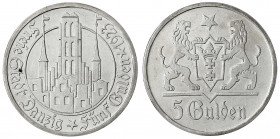 Danzig, Freie Stadt
5 Gulden 1923, Marienkirche.
fast vorzüglich, kl. Kratzer. Jaeger D 9.