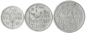Danzig, Freie Stadt
3 Stück: 1/2, 1 und 2 Gulden 1923. meist sehr schön/vorzüglich. Jaeger D8 und D15.