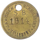 Hamburg
Einseitige Messingmarke o.J. (1858/1929) der Schiffswerft und Maschinenfabrik Janssen & Schmilinsky "Tollerort" in Hamburg-Steinwerder. 31 mm...