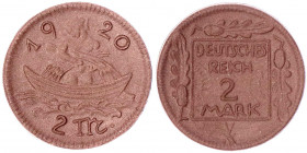 Staaten/- und Ländermünzen
Deutsches Reich
1920
2 Mark 1920. Gipsform, braunes Böttgersteinzeug, stehende Kurschwerter.
prägefrisch, selten. Scheu...