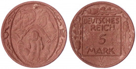Staaten/- und Ländermünzen
Deutsches Reich
1920
5 Mark o.J. (1920). Gipsform, braunes Böttgersteinzeug, stehende Kurschwerter.
prägefrisch, selten...