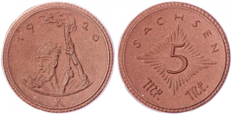 Staaten/- und Ländermünzen
Sachsen
5 Mark, Gipsform, braun 1920. Bärtiger Mann...