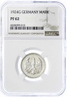 Kursmünzen
1 Mark, Silber, 1924-1925
1924 G. Im NGC-Blister PF 62 (Top Pop, das am besten gegradete Ex.)
Polierte Platte, nur min. berührt, sehr se...