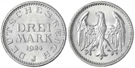Kursmünzen
3 Mark, Silber 1924-1925
1924 J. gutes vorzüglich. Jaeger 312.
