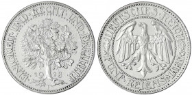Kursmünzen
5 Reichsmark Eichbaum Silber 1927-1933
1928 F. sehr schön/vorzüglich. Jaeger 331.