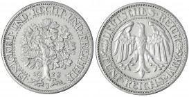 Kursmünzen
5 Reichsmark Eichbaum Silber 1927-1933
1928 J. sehr schön/vorzüglich. Jaeger 331.