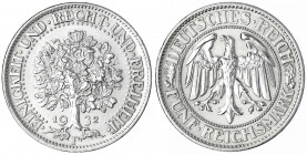 Kursmünzen
5 Reichsmark Eichbaum Silber 1927-1933
1932 F. vorzüglich, etwas berieben. Jaeger 331.