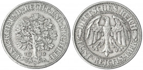 Kursmünzen
5 Reichsmark Eichbaum Silber 1927-1933
1932 J. sehr schön/vorzüglich. Jaeger 331.