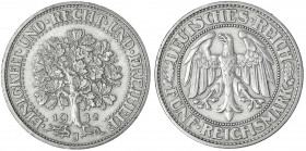 Kursmünzen
5 Reichsmark Eichbaum Silber 1927-1933
1932 J. sehr schön, kl. Randfehler. Jaeger 331.