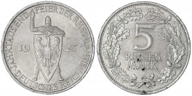 Gedenkmünzen
5 Reichsmark Rheinlande
1925 A. vorzüglich/Stempelglanz, kl. Randfehler. Jaeger 322.