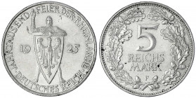 Gedenkmünzen
5 Reichsmark Rheinlande
1925 F. fast vorzüglich. Jaeger 322.