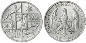 Gedenkmünzen
3 Reichsmark Marburg
1927 A. prägefrisch. Jaeger 330.
