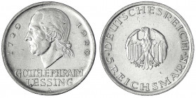 Gedenkmünzen
5 Reichsmark Lessing
1929 A. vorzüglich, kl. Kratzer. Jaeger 336.