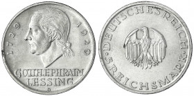 Gedenkmünzen
5 Reichsmark Lessing
1929 D. sehr schön/vorzüglich. Jaeger 336.