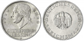 Gedenkmünzen
5 Reichsmark Lessing
1929 D. sehr schön/vorzüglich, kl. Kratzer. Jaeger 336.