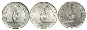 Gedenkmünzen
3 Reichsmark Schwurhand
3 Stück: 1929 A, D und J. alle vorzüglich. Jaeger 340.