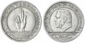 Gedenkmünzen
5 Reichsmark Schwurhand
1929 D. vorzüglich, kl. Kratzer. Jaeger 341.