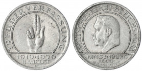 Gedenkmünzen
5 Reichsmark Schwurhand
1929 D. sehr schön/vorzüglich, kl. Kratzer und Randfehler. Jaeger 341.