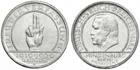 Gedenkmünzen
5 Reichsmark Schwurhand
1929 G. sehr schön/vorzüglich. Jaeger 341.