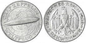 Gedenkmünzen
5 Reichsmark Zeppelin
1930 A. vorzüglich, winz. Randfehler. Jaeger 343.