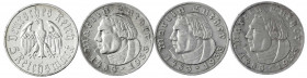 Gedenkmünzen
5 Reichsmark Luther
4 X 1933 A. meist vorzüglich, teils kl. Randfehler. Jaeger 353.