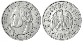 Gedenkmünzen
5 Reichsmark Luther
1933 D. gutes sehr schön, winz. Randfehler. Jaeger 353.
