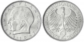 Kursmünzen
2 Deutsche Mark Max Planck K/N 1957-1971
1957 D. vorzüglich/Stempelglanz. Jaeger 392.