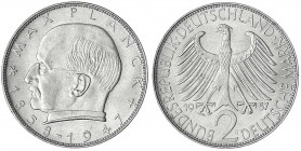 Kursmünzen
2 Deutsche Mark Max Planck K/N 1957-1971
1957 G. vorzüglich/Stempelglanz. Jaeger 392.
