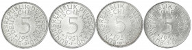 Kursmünzen
5 Deutsche Mark Silber 1951-1974
Kompletter Jahrgang 1951 D,F,G,J. alle prägefrisch/Stempelglanz. Jaeger 387.